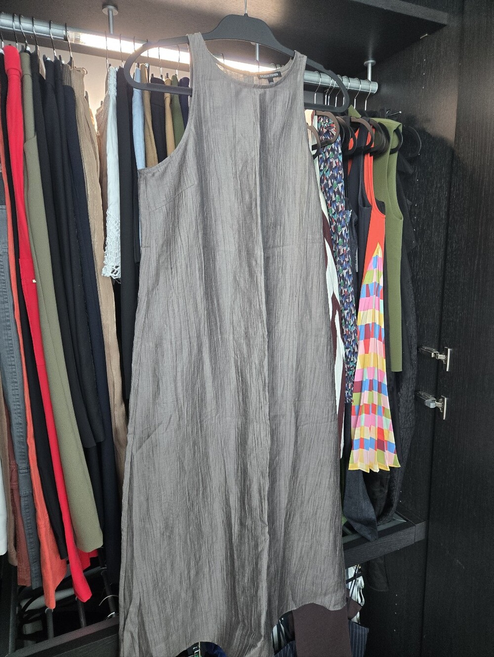 Eileen Fisher Sleeveless Gray Linen Maxi Dress